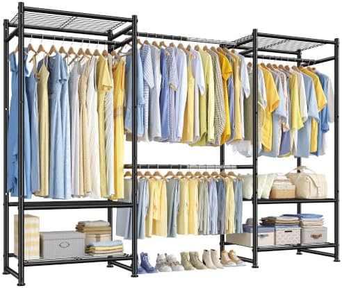 Freestanding closet system — 660 lbs, 4 rods, 6 shelves — black